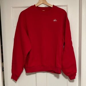 Alo Yoga Accolade Crew Neck Sweatshirt Bold Red Size S